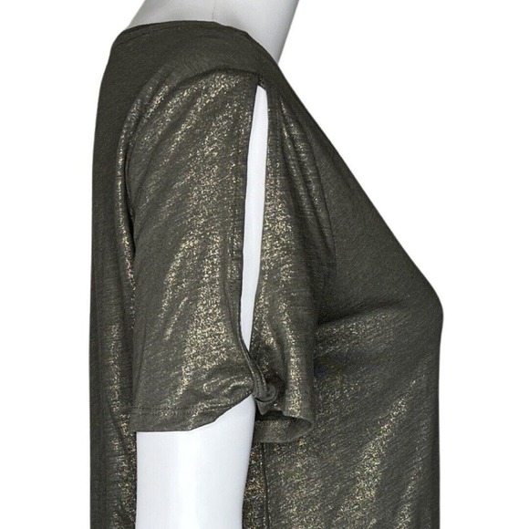 Loft Shirt Womens Small Gray Gold Shimmer Open Twist Sleeve Casual Versatile - Picture 5 of 9